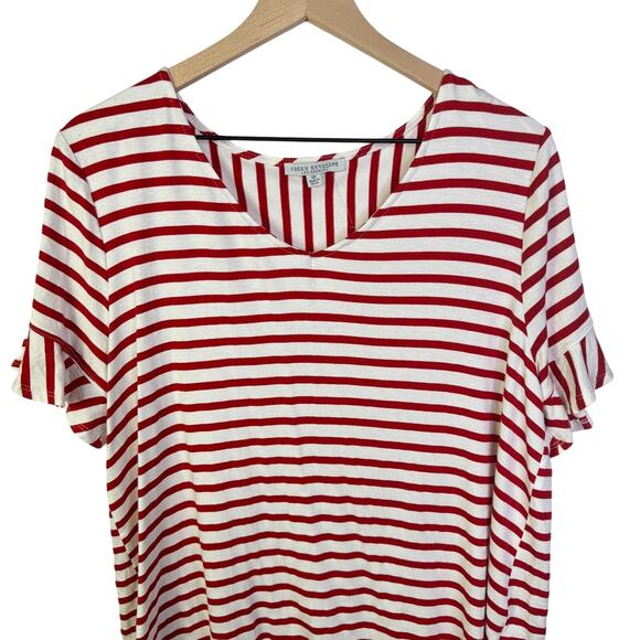 Womens Plus Size 1X Red White Striped Short Sleeve Top Blouse Casual - Picture 3 of 5